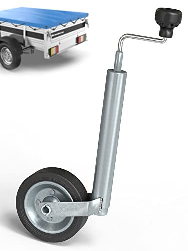 Tarpofix® Stützrad Anhänger mit Vollgummireifen (150kg Stützlast) | Stütz Rad für Hänger, Wohnwagen & Pferdeanhänger | Strapazierfähiges Ø 48mm Kurbelrad aus Stahl verzinkt | Anhängerstütze