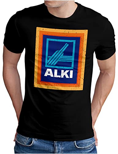 OM3® Alki T-Shirt Vintage Style - Herren - Parodie für Alkohol Liebhaber Saufparty Fun - S - 5XL