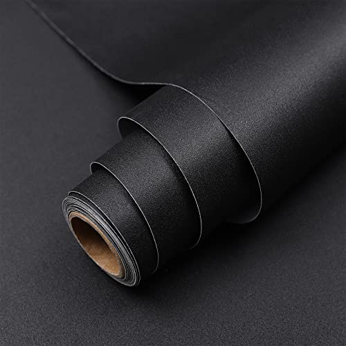 Hode Papier Adhesif pour Meuble Mat Revêtement Vinyle Papier Peint Adhesif | 40x1000cm Rouleau Vinyle Adhesif Noir Papier Peint Autocollant Mural Murs Tables Salles de bain Armoires Comptoirs