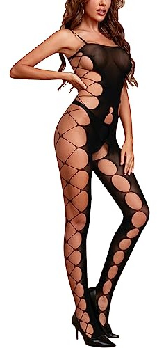 Tuopuda Body Donna a Rete Completo Intimo Lingerie, Camicia da Notte in Pizzo Trasparente Intima da Notte Babydoll, Prospettiva Pigiama Tuta Clubwear Indumenti da Notte, Nero 10