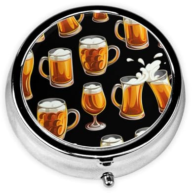 Boîte à pilules, étui à pilules rond en verre de bière, organisateur de médicaments, boîte à pilules de voyage, organisateur de pilules de voyage
