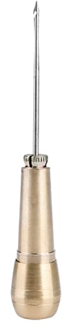 Wooden Handle Button Needle Leather Awl 10×6×2 3 Needles Copper Handle Sewing Awl Leather Shoe Repair Tool
