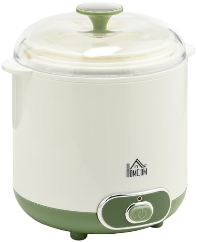 HOMCOM Yogurtera 20 W 1,5L Máquina de Yogur para Hacer Yogur Griego con Filtro Indicador de Encendido y Calentamiento a Temperatura Constante PTC 19,5x17,5x21,4 cm Blanco