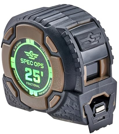 Spec Ops Tools 25-Foot Elite Series Magnetic Tape Measure, 1 1/4 Double-Sided Blade, Includes Fractional Markings, 12 Feet of Stand Out, Military-Grade Composite Case, 3% Donated to Veterans