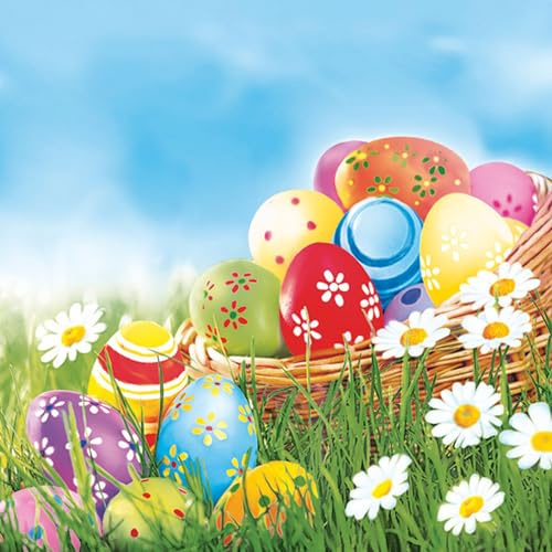 20 Servietten Ostern Farbige Ostereier im Korb als Tischdeko. Papierservietten mit Motiv. Auch für Decoupage und Serviettentechnik 33x33cm