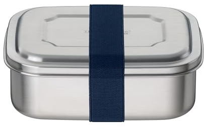 THERMOcafé TC Brotdose 0,80 l, Edelstahl, spülmaschinenfest, saphire blue | Edelstahl-Lunchbox mit Textilband, Pausenbrotbox für Schule, Uni , Büro & Unterwegs, blau