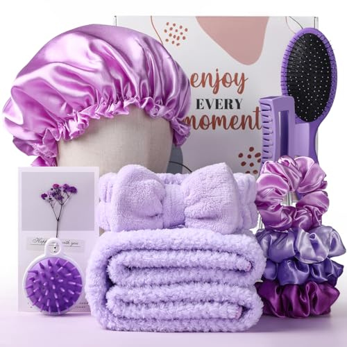 Sawysine 12 Pcs Mother's Day Hair Care Gift Set with Purple Microfiber Hair Drying Towel Spa Kit Unique Spa Gift Basket Thank You Gifts for Mom Grandma Wife Best Friend Sister Her Mothers Day