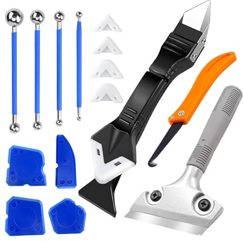 Spatola per Silicone Kit,5 in 1 Strumenti per Calafataggio,Raschietto Silicone,Applicatore di Tira del Silicone,Rimozione di Sigillante per Bagno, Cucina, Finestra