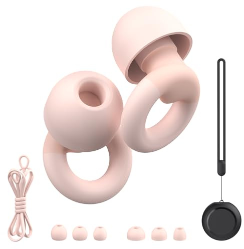 JUSTRVN Earplugs for Sleeping,Noise Reduction Soft Silicone Ear plugs with 7 Pairs Ear Tips&One Connection Cord,Hearing Protection Reusable Earplugs for Sleeping,Concert,Work&Sound Reduction 25dB-30db
