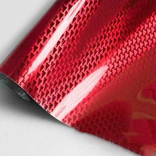 JoyFan Selbstklebend Autofolie, Carbon Folie Flugzeugmuster Hochglänzende Chromfolie, Autoaufkleber Abziehbilderbogen Vinyl Wrap DIY Auto Schutzfolie Dekorativ (Rot, 30cm*100cm)