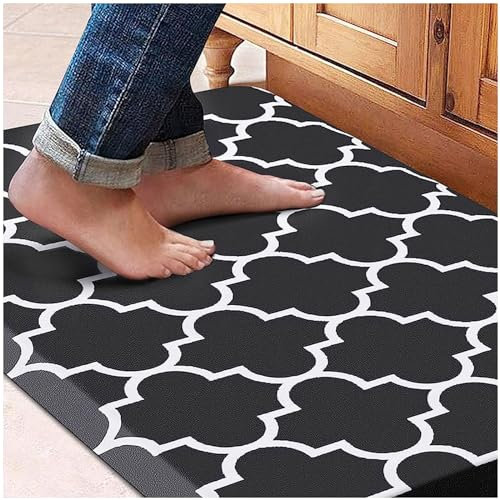 LULUMAIC Dickes Anti-Ermüdungspad 0,47 Zoll für Küchenboden, Rutschfester, wasserdichter PVC-Küchenteppich, Anti-Ermüdungs-Küchenmatte, für Küche, Büro, Waschbecken,Black-17.3×60
