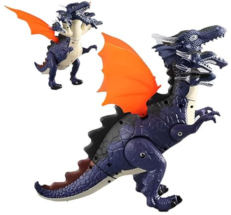 ycezw Juguete de dinosaurio ambulante eléctrico, Juguete de dinosaurio en movimiento - Dinosaurio eléctrico de cabezas con luz y alas - Con alas de 4-7 años luces LED realistas animales que