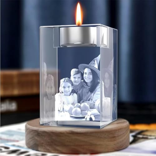 Personalisierte 3D-Foto-Glas-Kerze-Halter, Benutzerdefinierte Graviert Kristall-Kandelaber Mit Ihrem Text/Bild, Kerzenhalter Dekor Für Hochzeit, Jubiläum, Geburtstag, Dekoration Zu Hause(10CM)