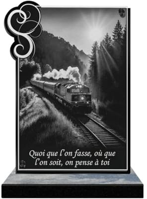 ETERNEL - Plaque Funéraire Personnalisée Cadre Ornements - Train, Locomotive - Texte Personnalisable, Plaque Funéraire Gravée au Laser pour Hommage, Plaque Tombale, Cimetière, Funérailles, Sépulture
