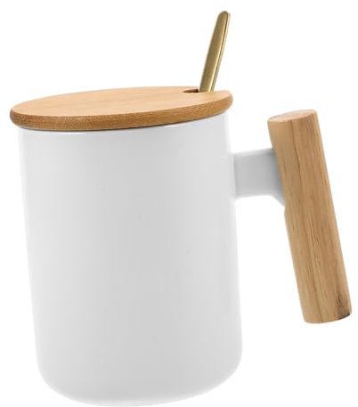 SHOWERORO Keramik-kaffeebecher Mit Holzgriff Und Deckel Tasse Mit Holzgriff Für Kaffee Und Tee Kaffeebecher Mit Deckel Und Löffel Für Täglichen Gebrauch