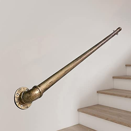 Treppenhandlauf für den Innen- und Außenbereich, für ältere Menschen, Metallgeländer, Handläufe für Dachboden-Treppen, komplettes Halterungs-Set mit antikem Messing-Finish (510 cm)