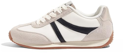 LUCKY STEP Zapatillas Deportivas Retro para Mujer - Suela Antideslizante y Interior Transpirable, Zapatos Ligeros de Ocio para el Día a Día y Paseos Urbanos (Blanco/Gris/Negro, 9US-39EU-6UK)