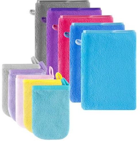 SREBIWO 10 Stück Mikrofaser Waschhandschuhe Flanell Weich Gesichtshandschuh Waschhandschuh Frottee Wiederverwendbare Make-up-Entferner Europäischer Stil Baumwolle Uni Einfarbig