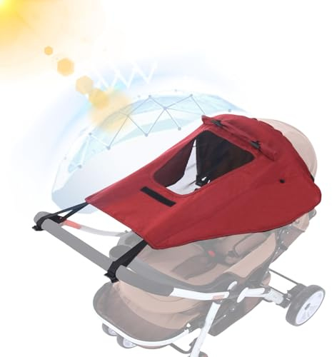 Furforstk parasole passeggino universale con protezione UV 50+ ombrello impermeabile finestrella e alette, rosso