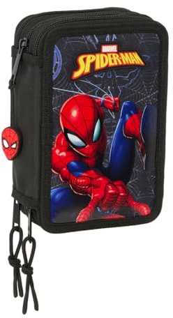 safta Spiderman Attack - Trousse Scolaire avec 37 Outils Inclus, Trousse pour Enfant, idéale pour Les Enfants de 5 à 14 Ans, Confortable et Polyvalente, qualité et résistance, 12,5 x 5,5 x 19,5 cm,