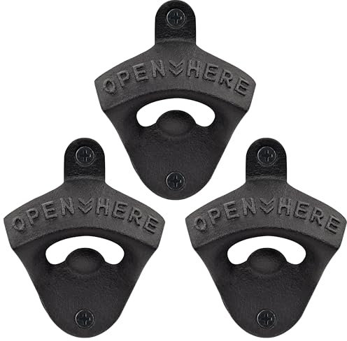 HAIICEN Cast Iron Wall Mounted Beer Bottle Cap Opener Black, Pack of 3