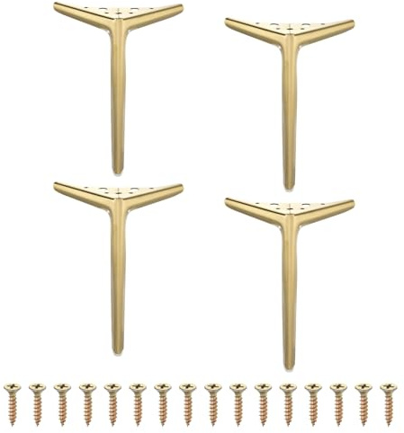 sourcing map 4Pcs Metal Furniture Legs, 10 (Brushed Gold) | Triangular,Heavy Duty,Furniture Feet,DIY Replacement Dresser Legs for Bed, Table, Cabinet, Sofa Chair