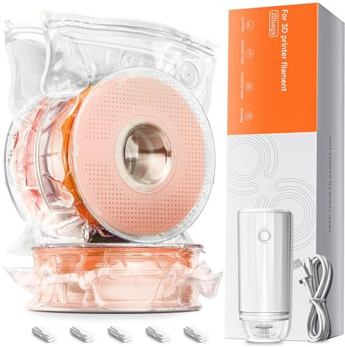 YOOPAI Filament Vakuumbeutel Kit mit Automatische Pumpe, 20 Filament Aufbewahrung Beutel 38 * 33 cm 1.75mm 3D-Druck Filamente, Upgrade-Ventil Dichtung Clips, Staub- und Feuchtigkeitsschutz