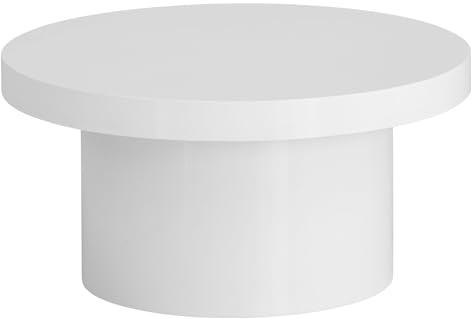 FineBuy Couchtisch Rund 60x60x30 cm Weiß Hochglanz, Pilz-Design | kleiner Wohnzimmertisch mit goldenem Fuß, Sofatisch mit barrierefreier Tischplatte, Loungetisch flach