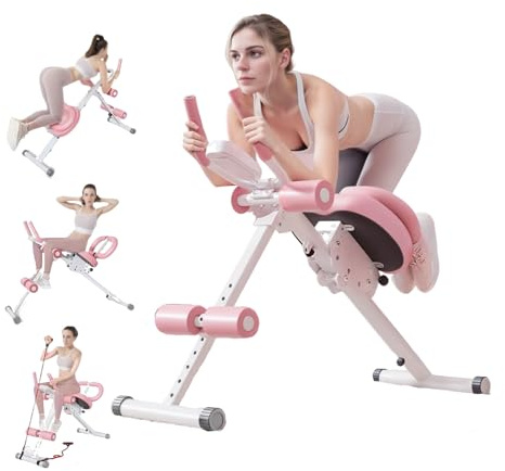 Ab Machine, Ab Workout Equipment, 5 Levels Adjustable Ab Trainer Machine with LCD Display, Foldable Core Workout Equipment for Home Gym, Full Body Workouts Abdominal Exercise Machines Pink