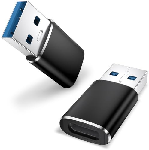 Mugust Adaptador USB 3.0 a USB C 2 Pack,USB C Hembra a USB Macho Convertidor Cable Cargador para iPhone 16 15 Pro MAX,CarPlay,AirPods,iPad,MacBook,Samsung Galaxy S24 S25 Ultra(Negro)