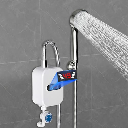 CHIMHOON scaldabagno elettrico per acqua calda, 3,5 KW, 220 V, con protezione contro le perdite, mini scaldabagno elettrico istantaneo, mini doccia con soffione doccia per cucina, bagno, casa
