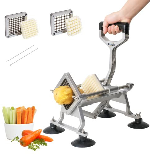 Anatole Pommesschneider Professioneller mit 9 mm 13 mm Klingen aus Edelstahl Kartoffelschneider Manuell Pommes Frites Schneider Kommerziell mit Saugfüßen für Kartoffel Karotte Gurke Zwiebel