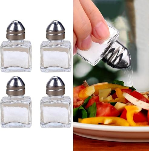 Spargisale e pepe, saliera e pepe, set di sale e pepe, mini set di sale e pepe, con imbuto piccolo cubo in vetro, contenitore per cucina, ristorante, viaggi, campeggio, feste
