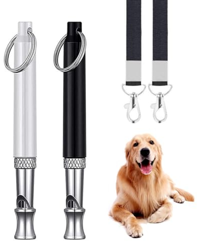 OUDQFCJ 2 Pezzi Fischietto a Ultrasuoni Silenzioso per Cani, Antiabbaio per Cani, Cordino Regolabile, Ideale per Addestramento Cani, Richiamo e Controllo Dell'Abbaio, Ultrasuoni per Cani