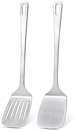 Yominerr Juego de Espátulas de Acero Inoxidable, Espátula de Metal con Ranuras Sólidas, Resistente y Duradera para Uso en la Cocina.