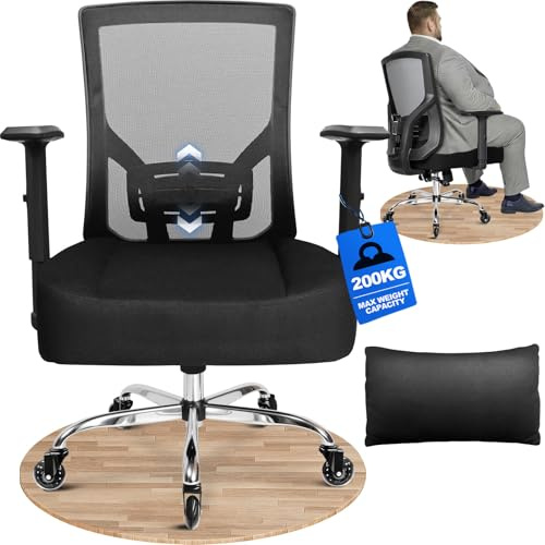 MELOKEA 440LBS 200kg Ergonomic Office Chair for Heavy People with Rubber Caster,Extra Wide Heavy Duty Chair XXL High Back Shoulder Relaxation, Spring Seat Ultra-Thick Big&Tall 90° - 130° Lock