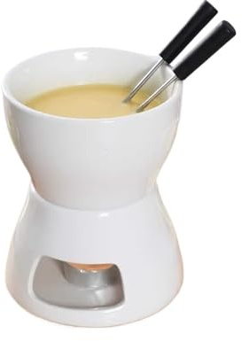 MYOLIO Pentola Portatile for fonduta di Formaggio con forchette: Stufa a Caldo in Ceramica, Ultra-Flessibile for Lo scioglimento di Cioccolato e Gelato, Facile da Pulire