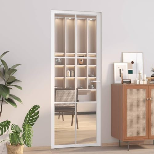 Massbinet Innentür 76x201,5 cm Weiß ESG-Glas und Aluminium Zimmertür Komplettset mit Zarge und Türdrücker