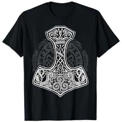 Mjolnir Martillo de Thor Runas Mitología Valhalla Vikingo Camiseta