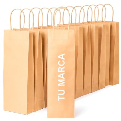 Pack de 50 Bolsas Personalizadas para botellas de vino o champán en papel kraft para regalos, Bolsas de papel para botellas de vino para eventos