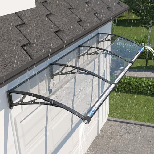 Marquise de Porte Extérieure 300x100cm Auvent avec Drainage pour Terrasse | Anti-UV pluie vent neige, Polycarbonate 5mm, Résiste aux chocs, Support ABS anti-rouille, pour Fenêtre, Balcon, Terrasse