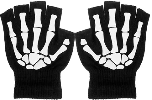 Nogeqi Skelett Handschuhe Halloween, Leuchtend Skeletthandschuhe, Fingerlose Skeleton Gloves, Knochen Handschuhe für Erwachsene Kinder Herren Damen Halloween Cosplay Party Kostüm Accessoire