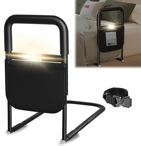 Litglobe Aufstehhilfe Bett,Aufstehhilfen mit Abnehmbar LED Sensorleuchte,Höhenverstellbare Haltegriff,Aufstehhilfen mit Lagerung Tasche,Bett Aufstehhilfe für Senioren,Schwangere