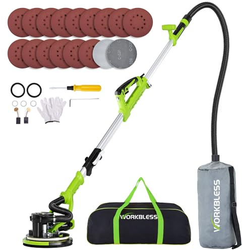 WORKBLESS 15 Stück Trockenbauschleifer mit Staubsauger 1000-2100 U/min | Wand und Deckenschleifer, Schleifteller-Ø 215mm, 7-stufige Geschwindigkeitsregulierung