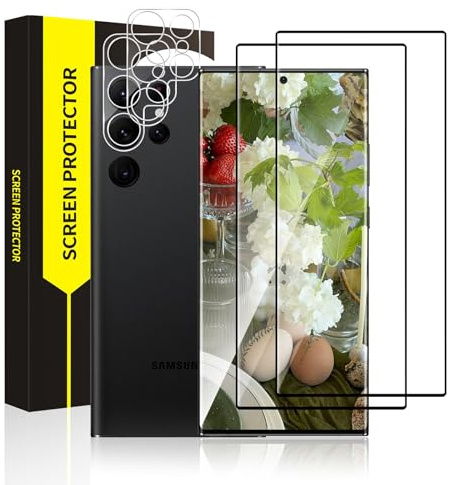 Cable Leader 2+2 Stück Schutzfolie für Panzerglas für Samsung Galaxy S24 Ultra 5G, Kameraschutz, 3D vollständige Abdeckung, 9H Härte Schutzglas, Anti-Schmutz, HD-Klar S24 Ultra Displayschutzfolie