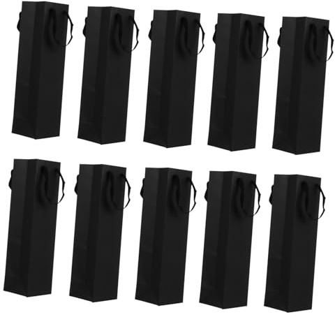 DIKACA Elegante Papiertüten mit Verstärktem Tragegriff aus Papier 10 Stück Schwarze Weintragetaschen für Feierlichkeiten und Geschenkverpackung