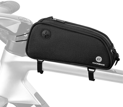 ROCKBROS Rahmentasche Fahrrad Oberrohrtasche mit Kabelöffnung | Schlanke und Festem Halt, Einfache Fixierung, Reflektierend Top Tube Bag, für MTB Rennrad Trekkingbike Alltagstouren