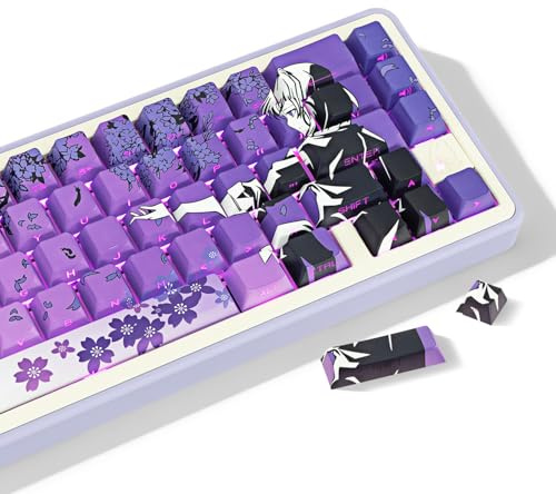 JOLINTAL Purple Shine Through PBT Keycap for ANSI US Layout Gaming Keyboard | Dye Sublimation, Cherry Profile Side Print Keycap for 61/64/75/84/87/104/108 Mechanical Keyboard