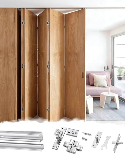 Schiebetür Komplettset Schienensystem für Schiebe-Ziehharmonikatur-Beschlag, Hochbelastbares für Raumbodentüren, Klapptürpanel für Wand- und Speisekammer mit Soft-Close(1m/40in track for 2 doors)