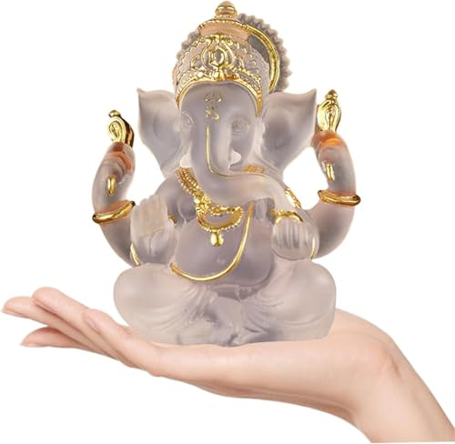 VeftBltrem Lord Ganesha Statue, 5.51 Hindu Elephant God Figurine, White Resin Sculpture for Home, Office, Car, Garden Decoration - Good Luck, Auspicious Gift, Meditation & Yoga Room Ornament (A)